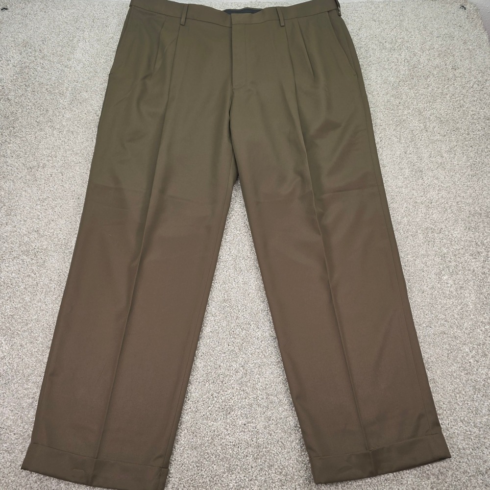 Haggar Mynx Dress Pants Mens 42x30 Oak Brown Classic Fit Pleated Gabardine NWT